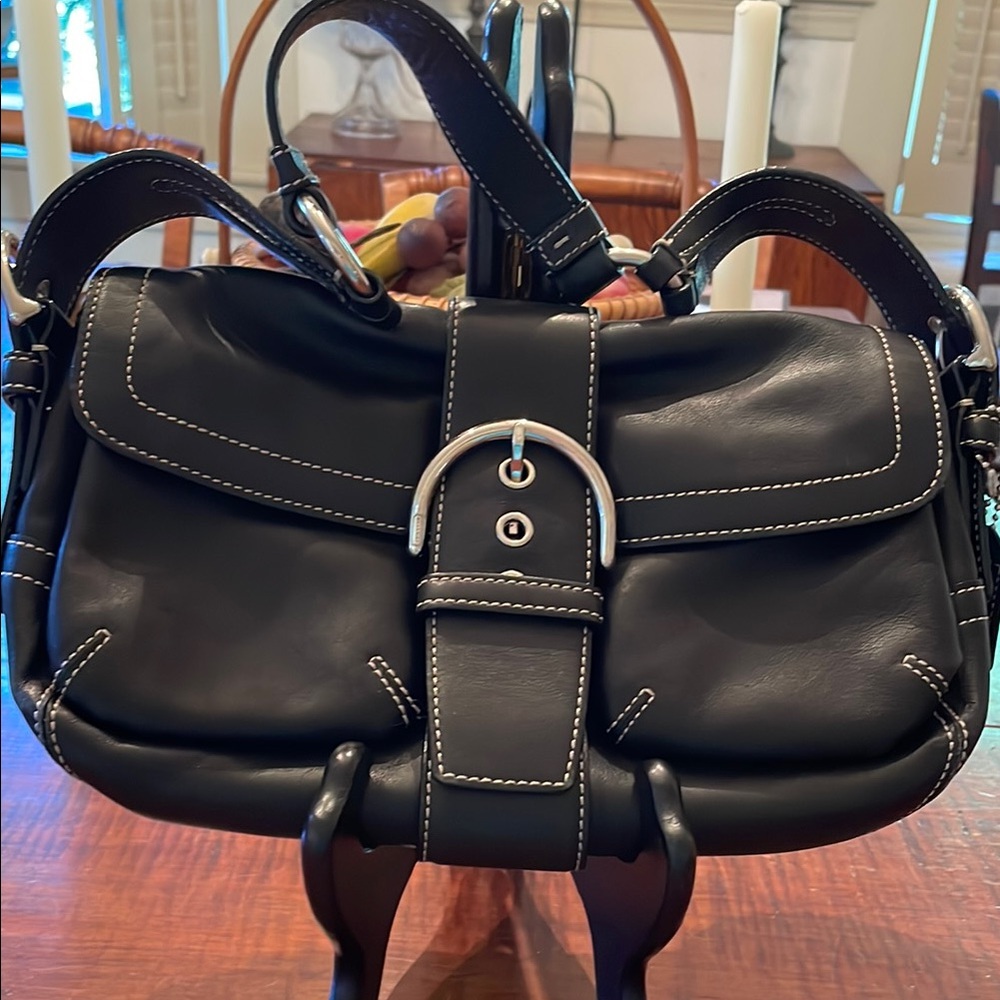 Coach black leather hobo bag.